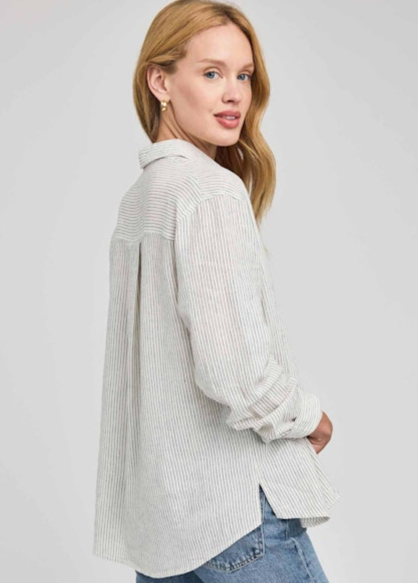 Dominique Button Front Stripe Top - White