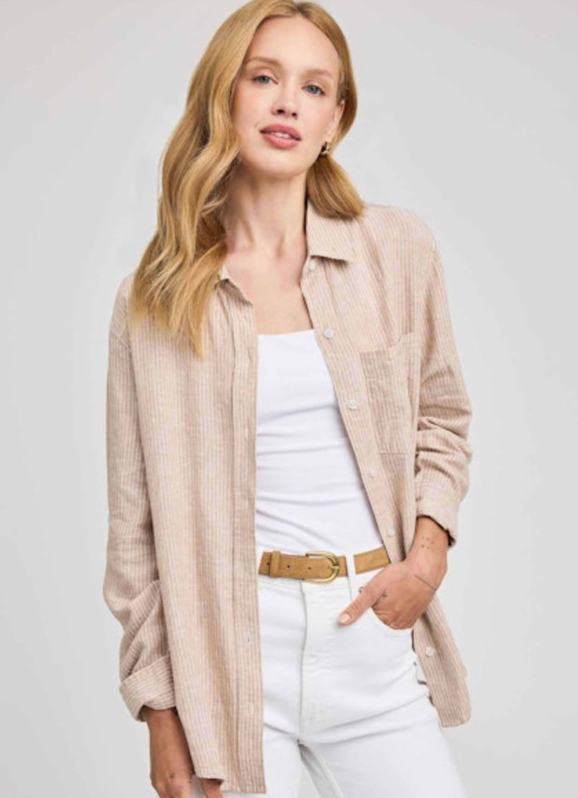 Dominique Button Front Stripe Top - Beechwood