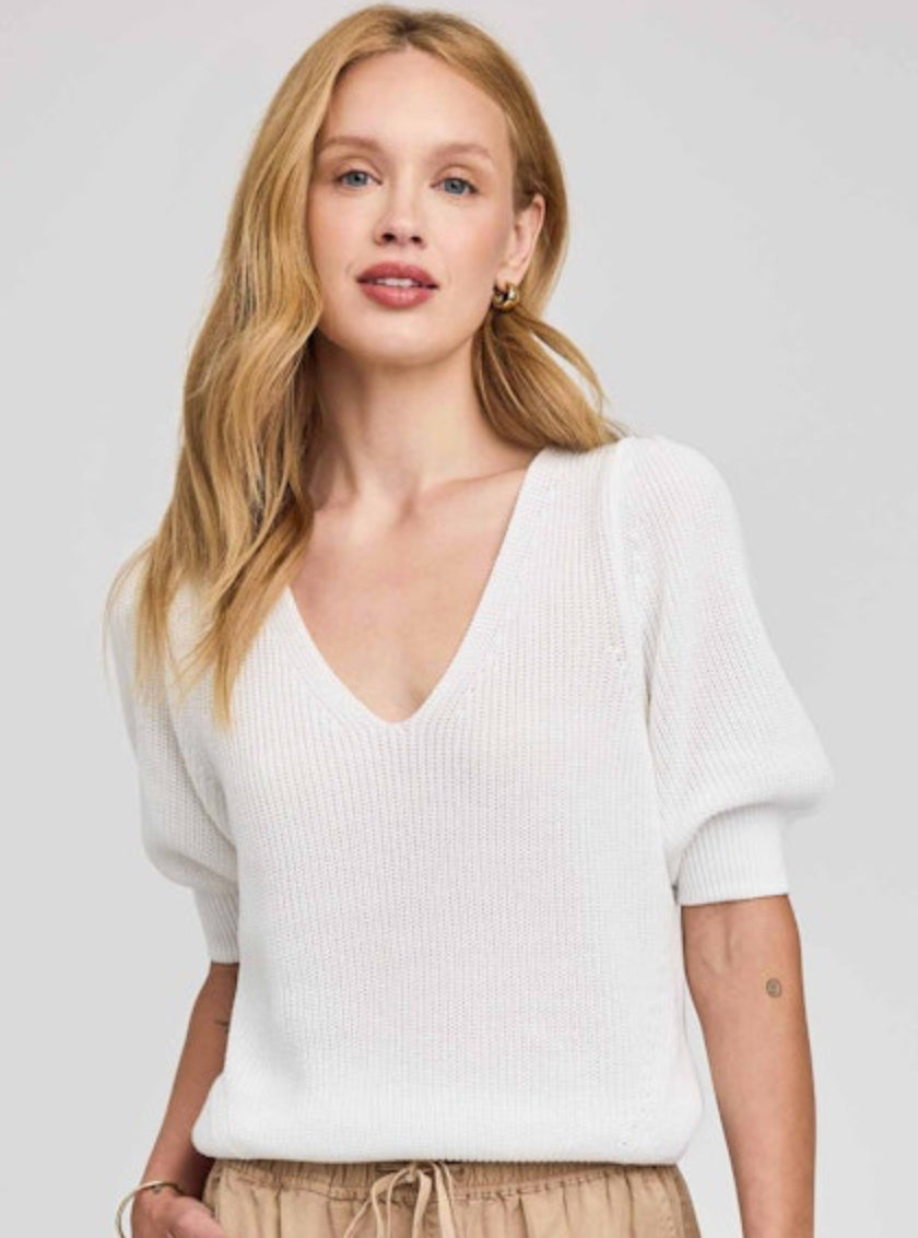 Phoebe Short Sleeve V-Neck Knit Top - White