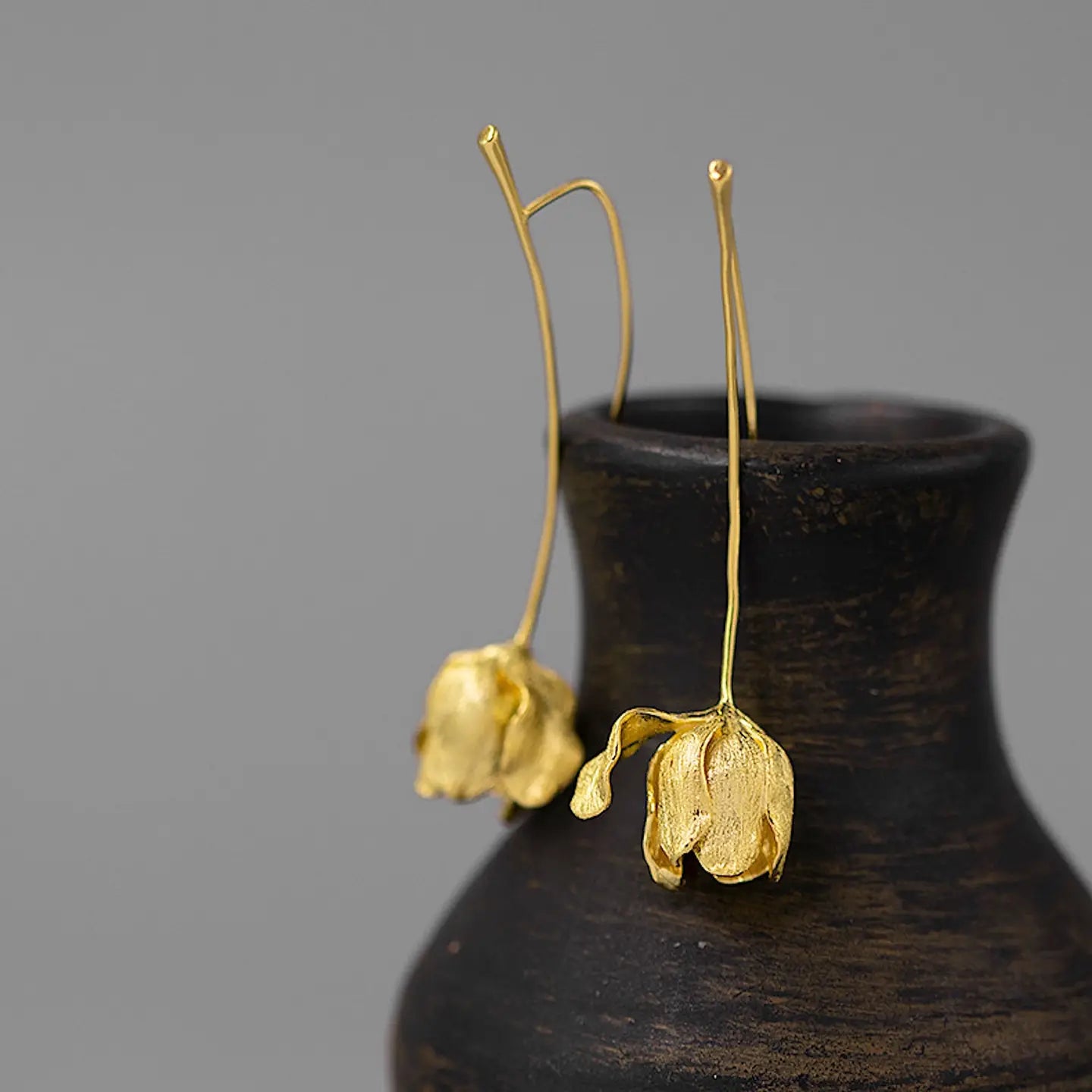 Longline Tulip Drop Earrings - Gold