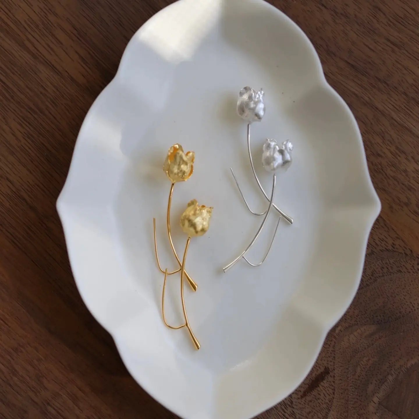 Longline Tulip Drop Earrings - Gold