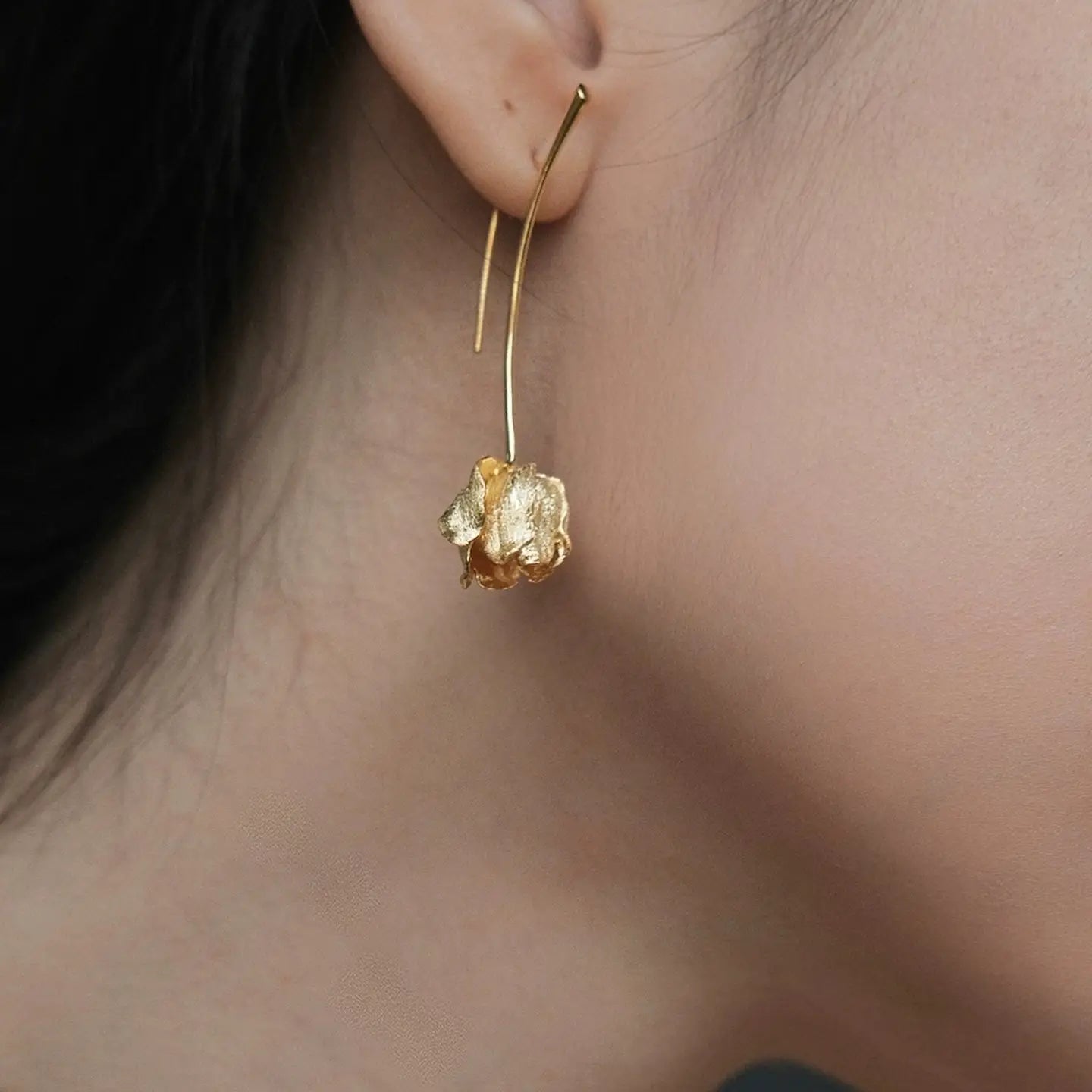 Longline Tulip Drop Earrings - Gold