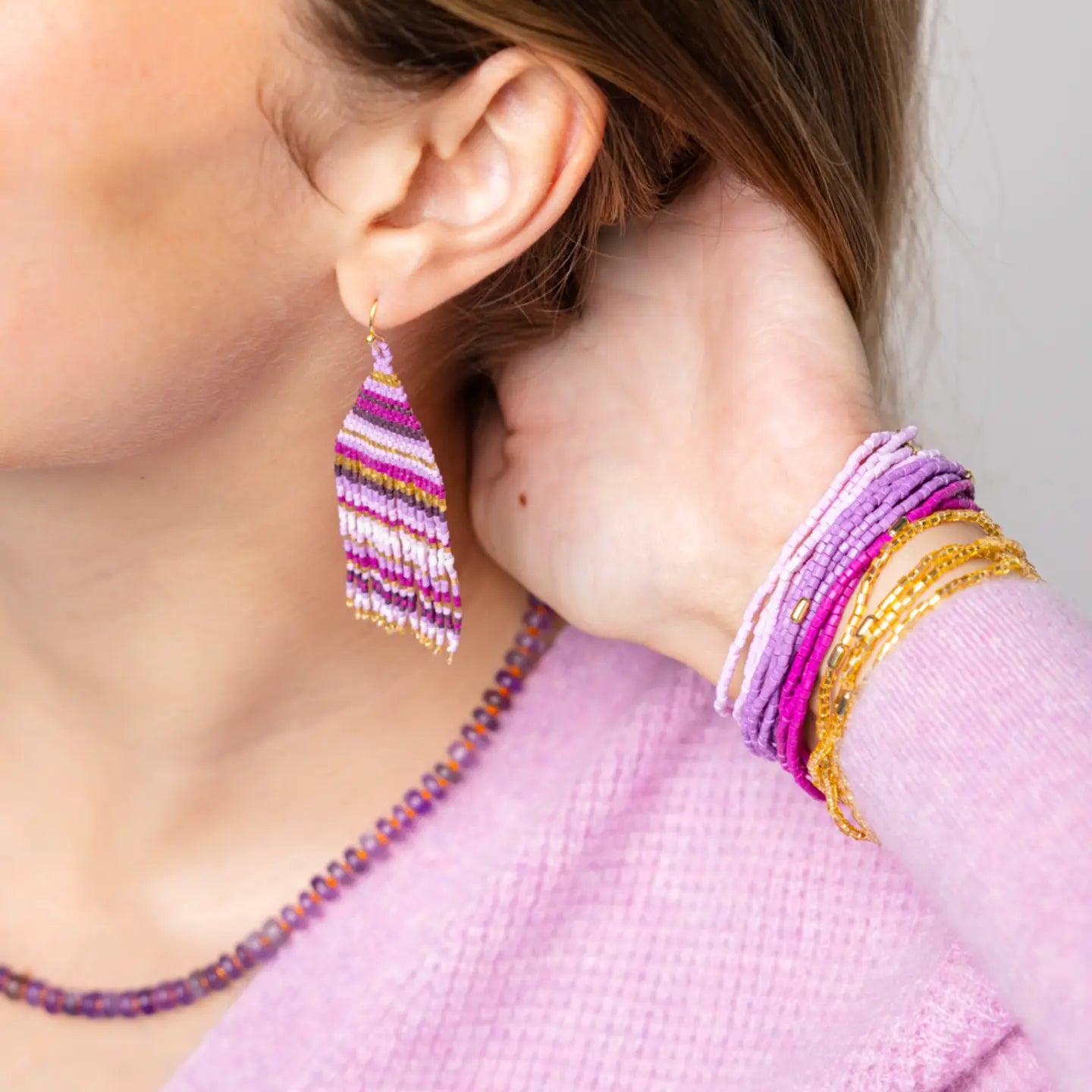 Chelsea Stacked Beaded Bracelet Set - Purple