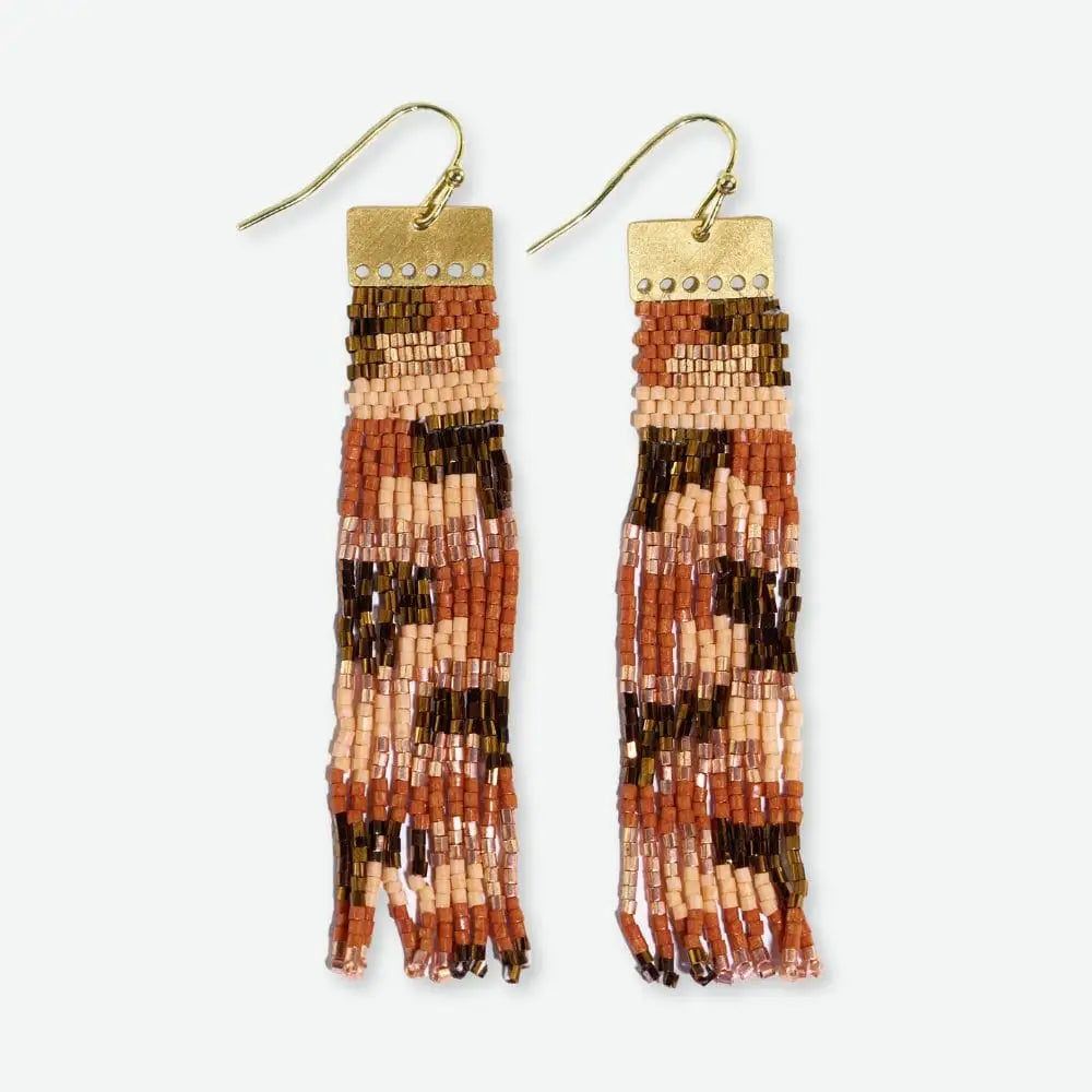 Ada Color Block Beaded Fringe Earrings - Apricot & Bronze