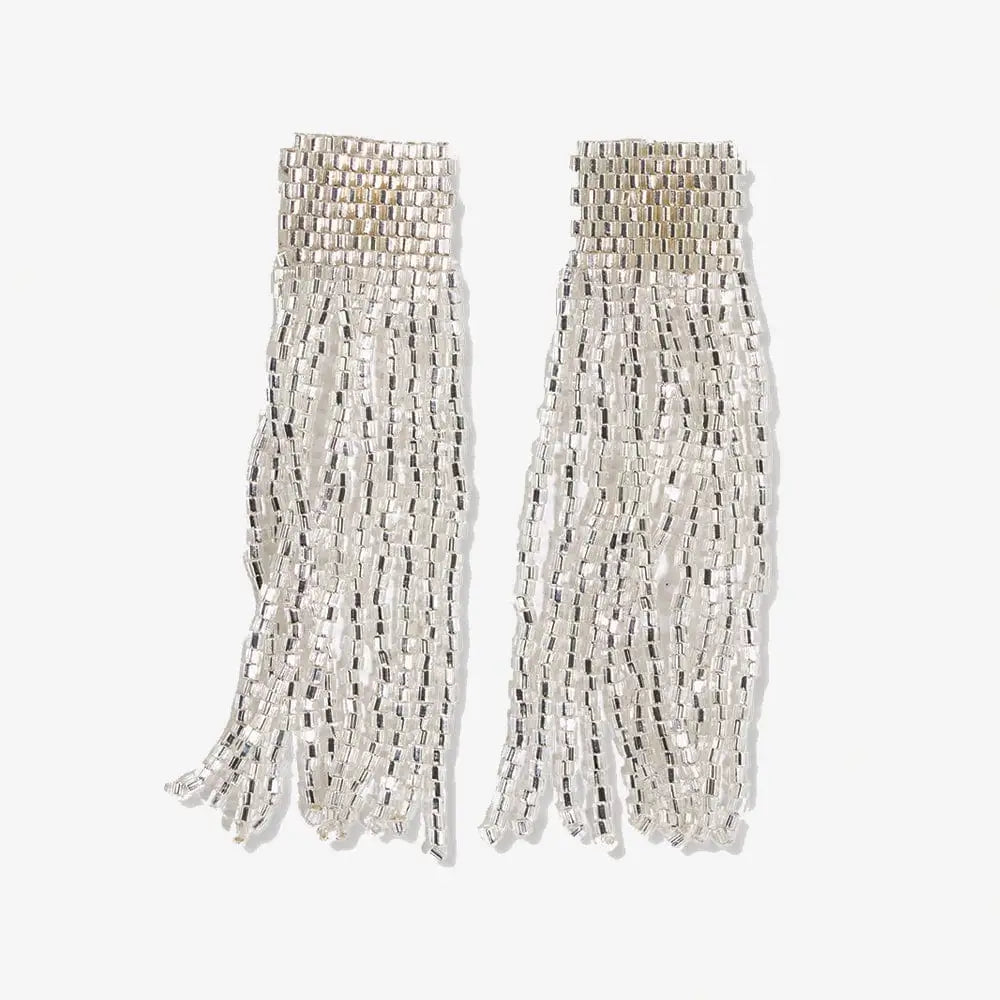 Marilyn Beaded Fringe Earrings - Silver
