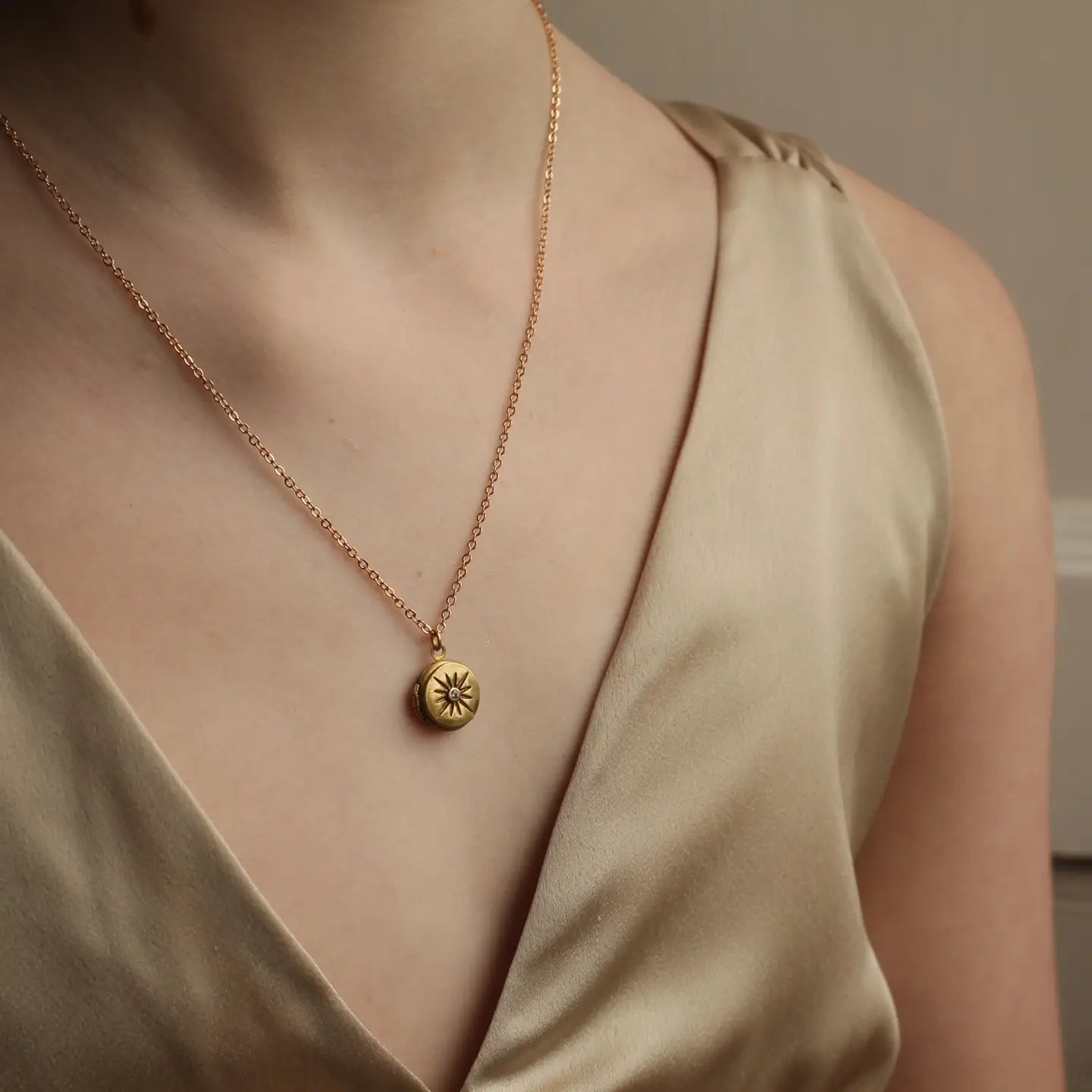 Tiny Star Compass Locket Necklace