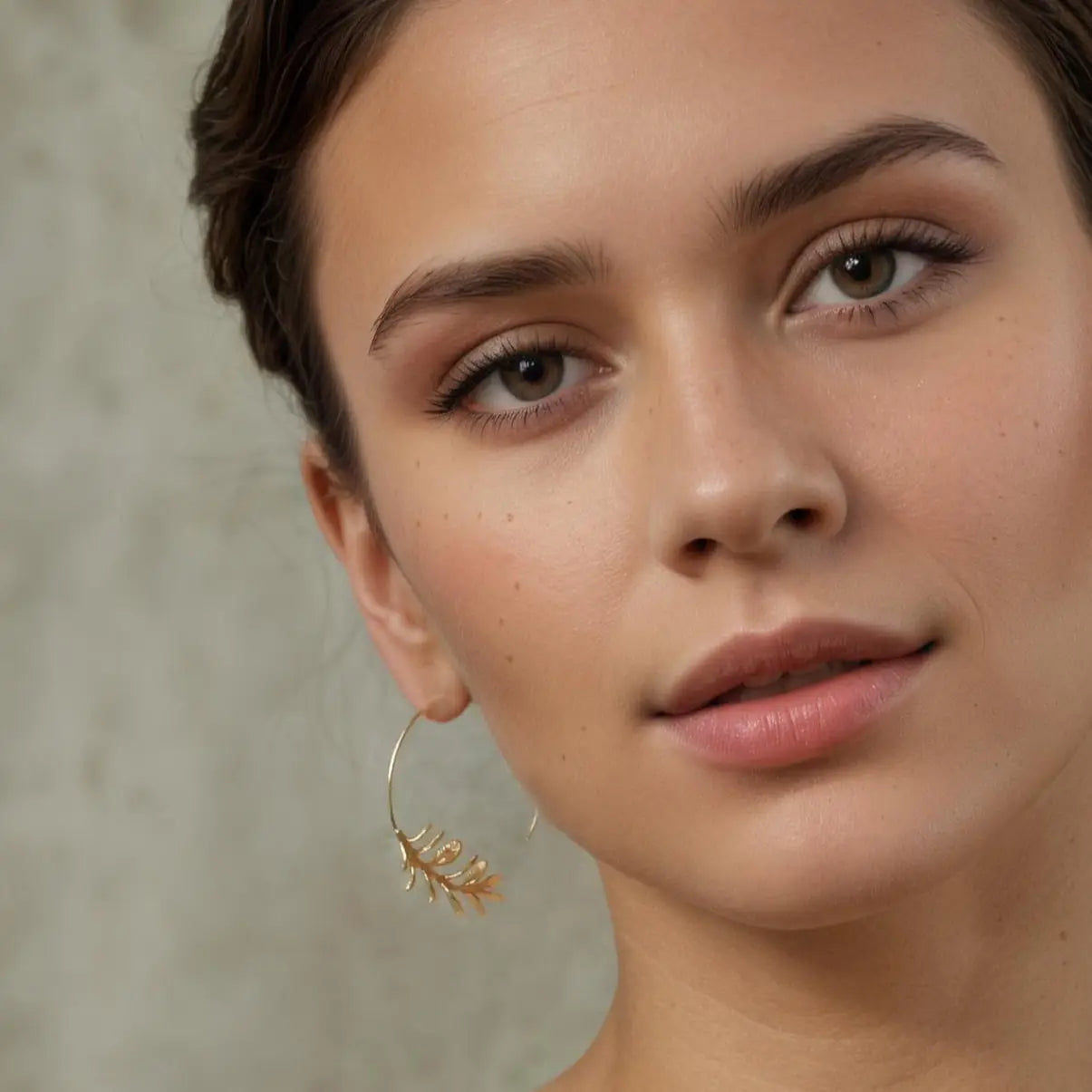 Botanical Leaf Hoop Earrings - Gold