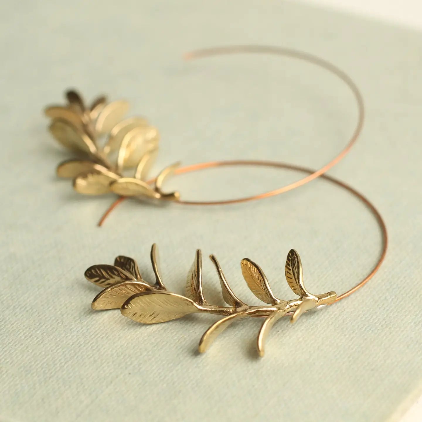 Botanical Leaf Hoop Earrings - Gold