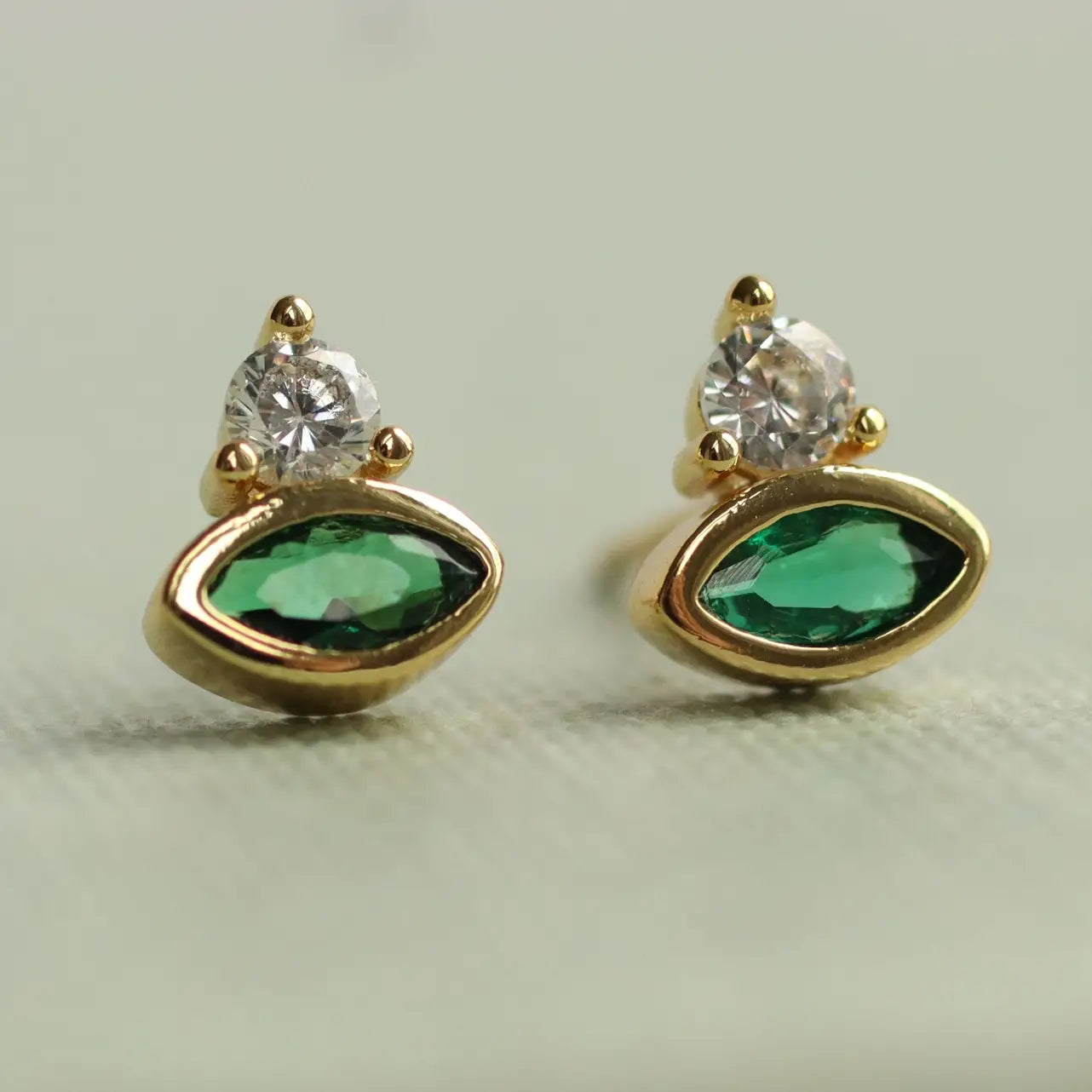 Emerald Eye Sterling Silver Stud Earrings