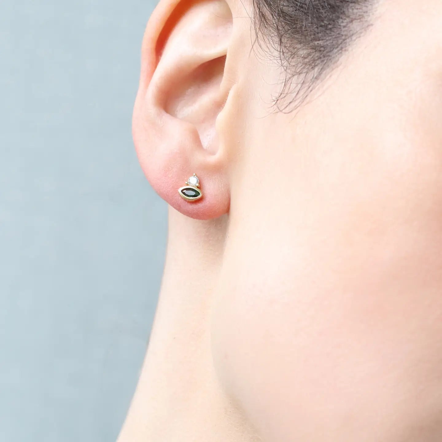 Emerald Eye Sterling Silver Stud Earrings