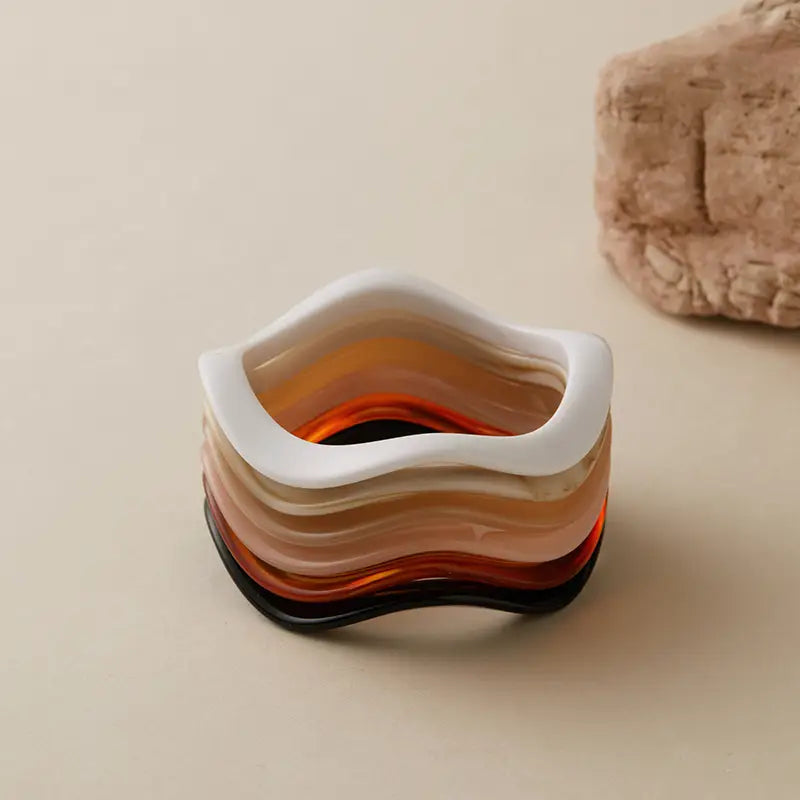 Wavy Polyresin Bangle Bracelet - Black