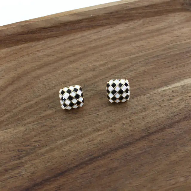 Black & White Checked Square Stud Earrings