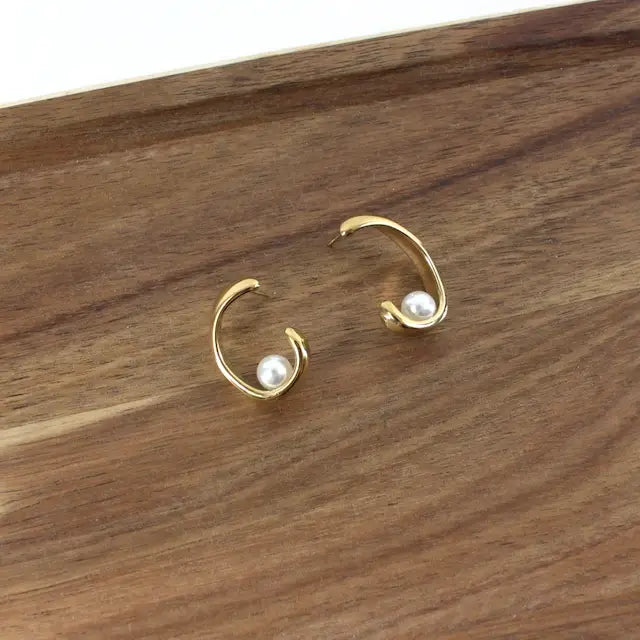 Pearl Adorned C-Shaped Earrings