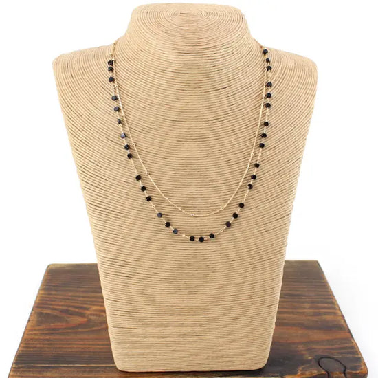 Glass Beads 2-Row Necklace - Black
