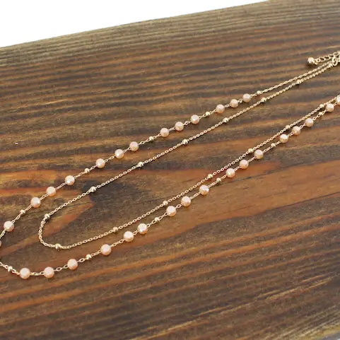 Glass Beads 2-Row Necklace - Brown