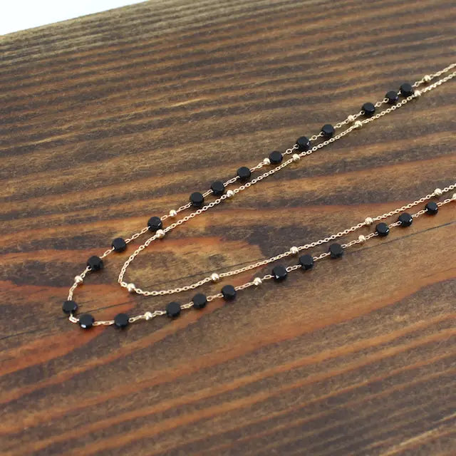 Glass Beads 2-Row Necklace - Black