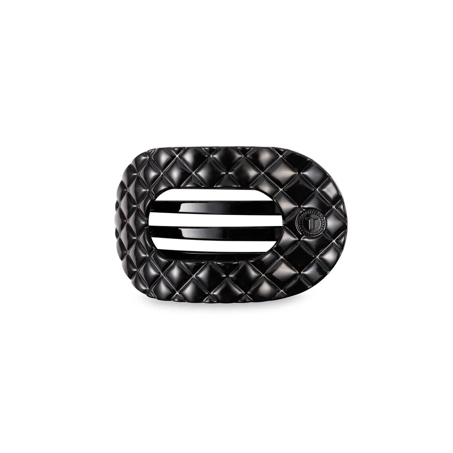 Round Flat Hair Clip - Jet Black Quilted - Small