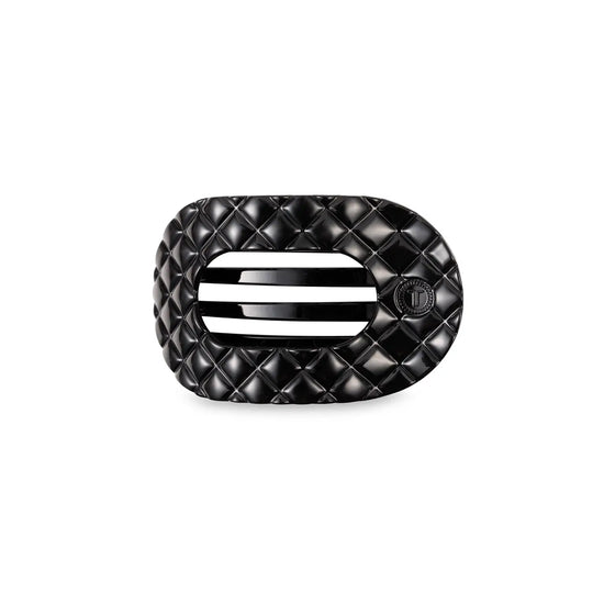 Round Flat Hair Clip - Jet Black Quilted - Small