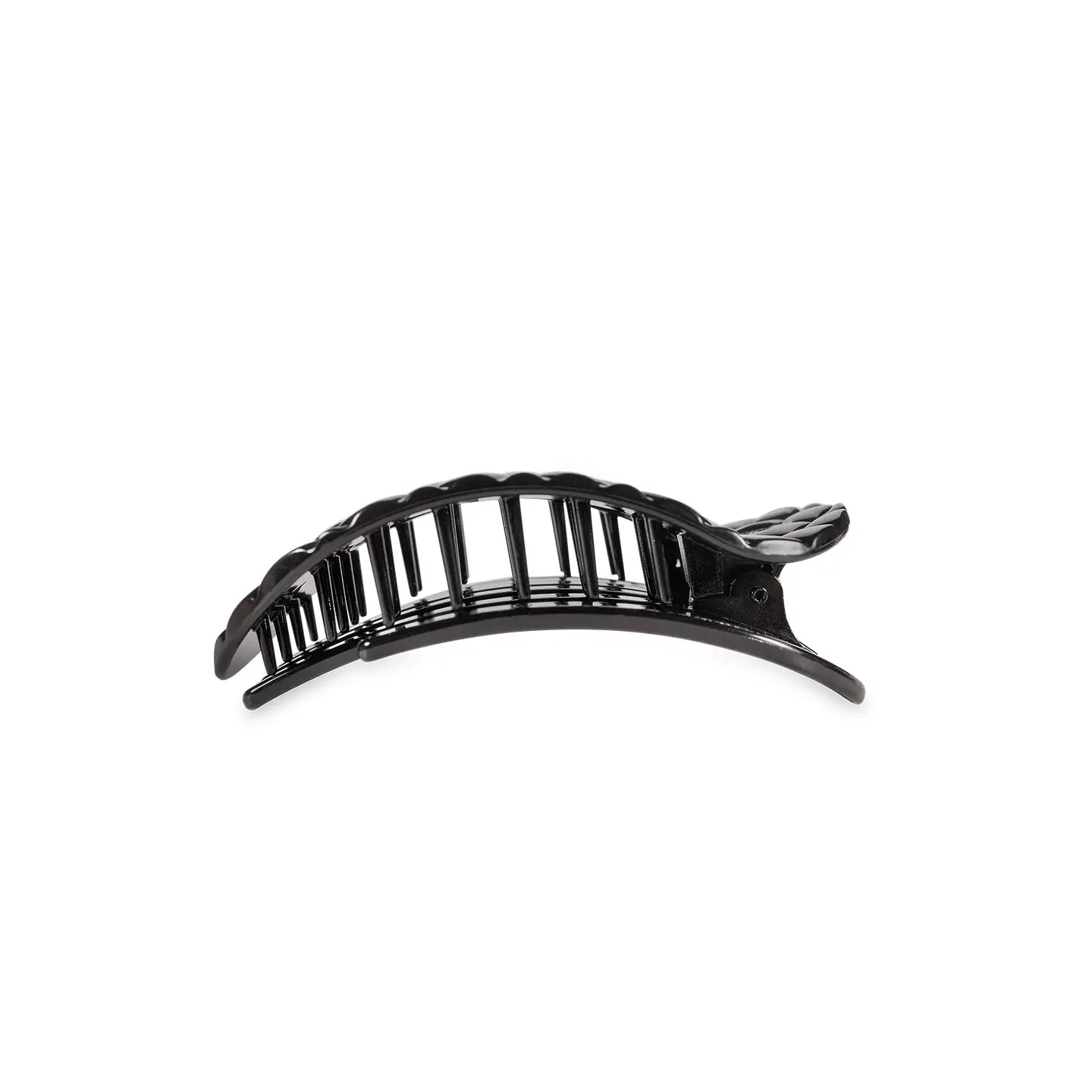 Round Flat Hair Clip - Jet Black Quilted - Small