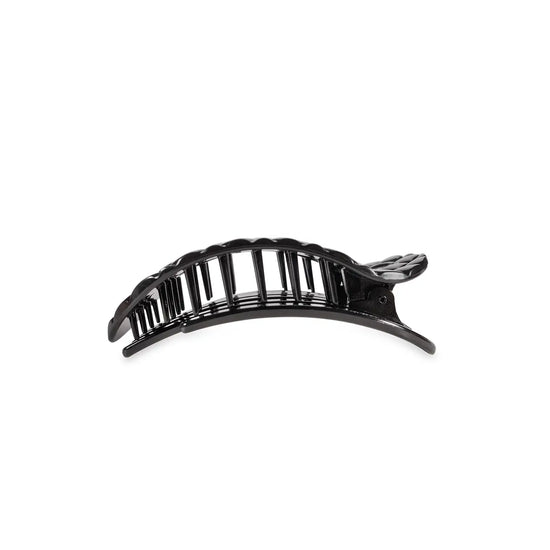 Round Flat Hair Clip - Jet Black Quilted - Small
