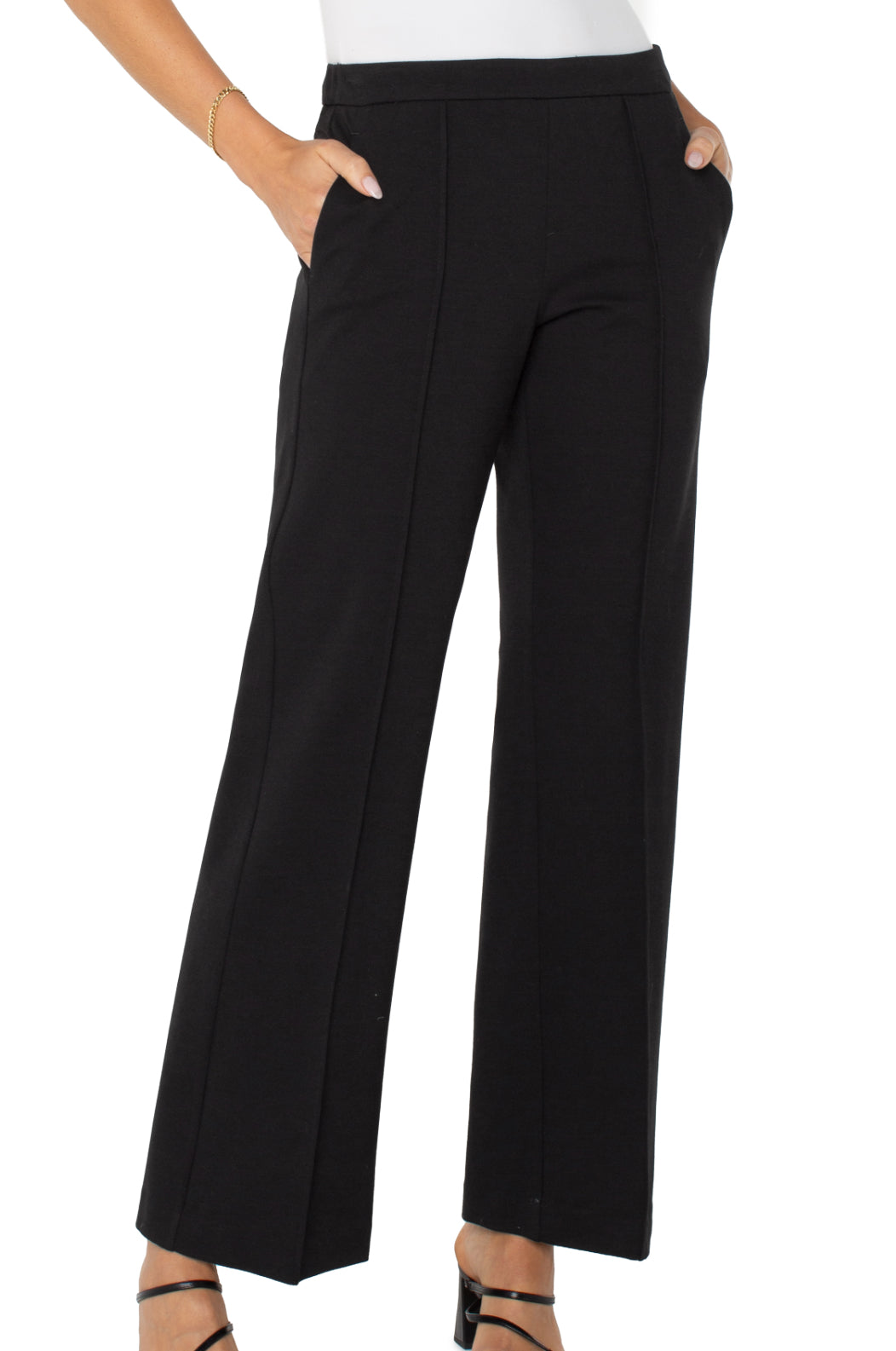 Kayla Pull On Wide Leg Trousers - Black