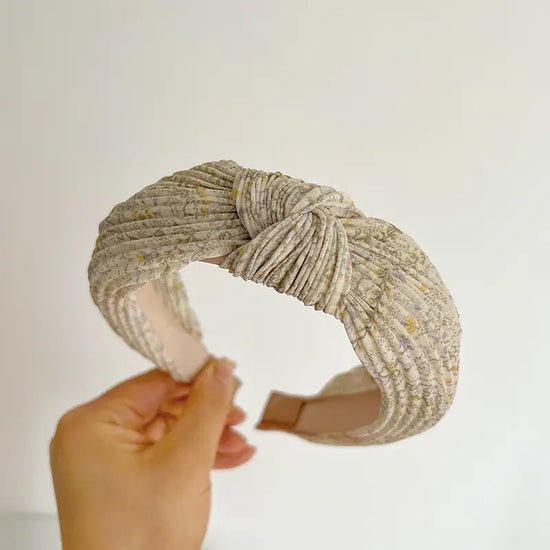 Paisley Floral Pleated Knot Headband - Cream