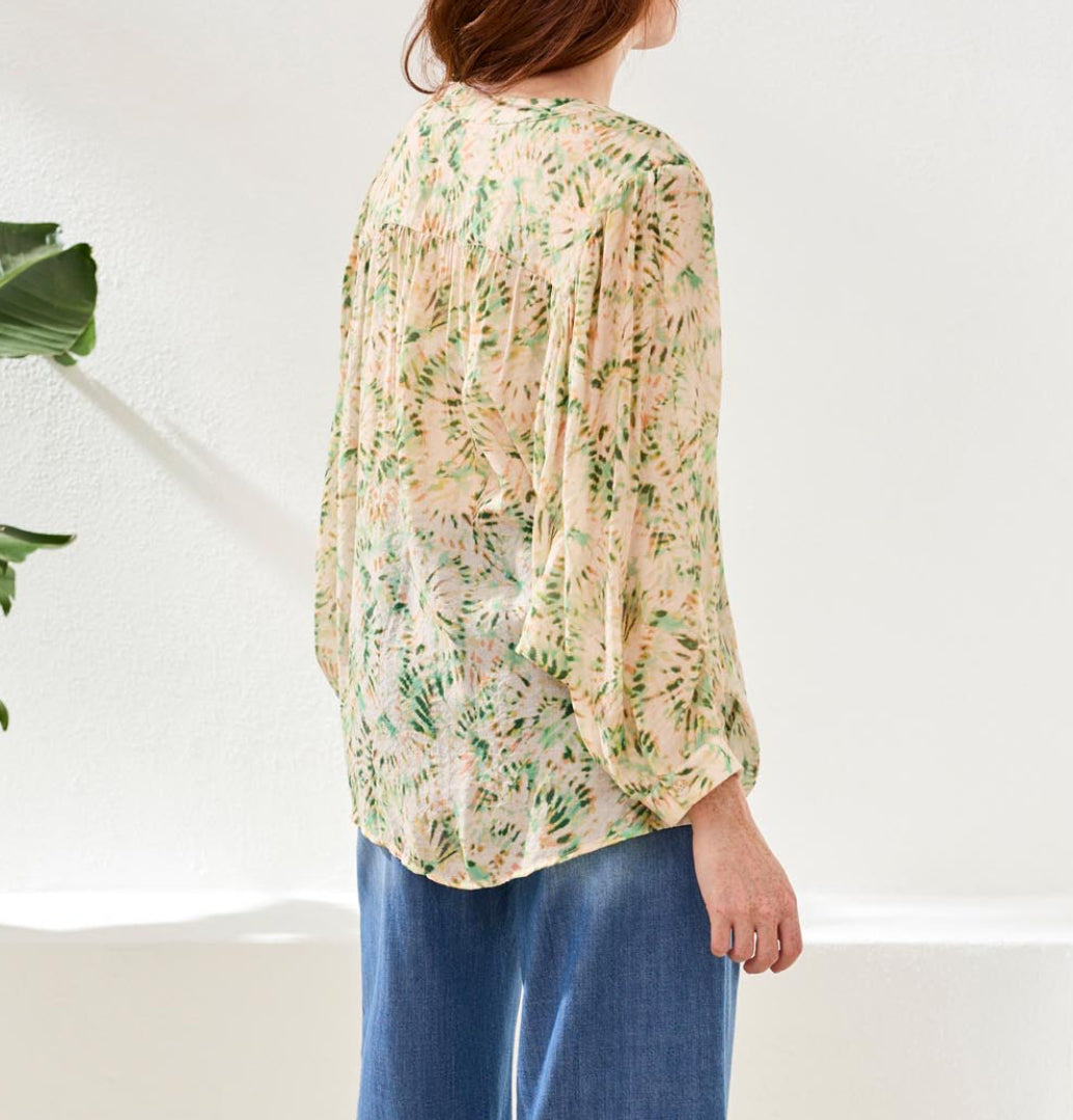Dolman Sleeve Top with Covered Buttons - Cactus Clay