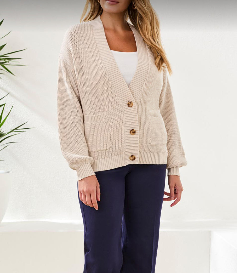 V-Neck Cardigan Sweater - Heather Canvas