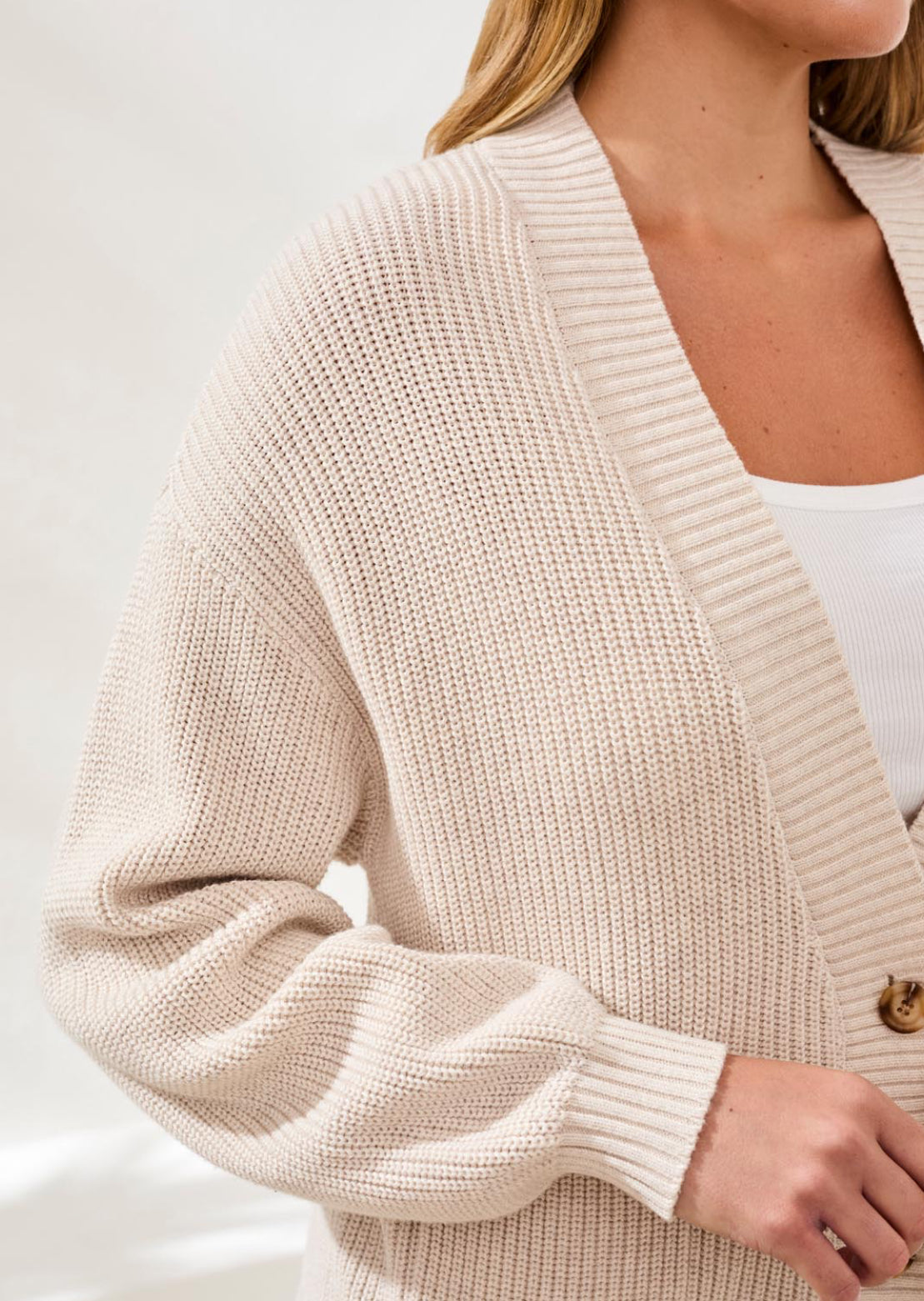 V-Neck Cardigan Sweater - Heather Canvas