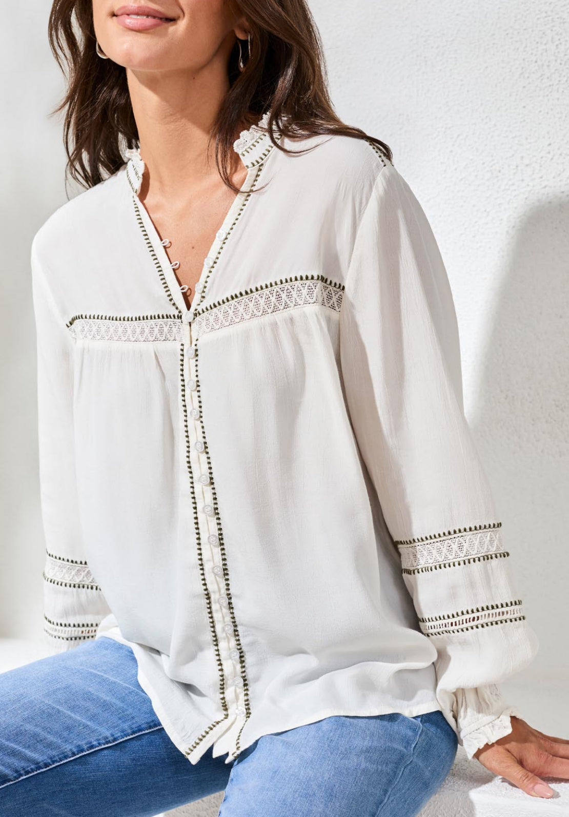 Button Front Novelty Top - Eggshell