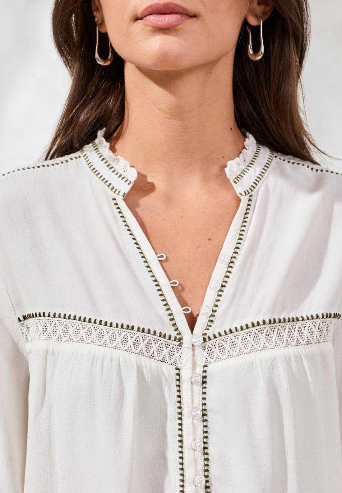 Button Front Novelty Top - Eggshell