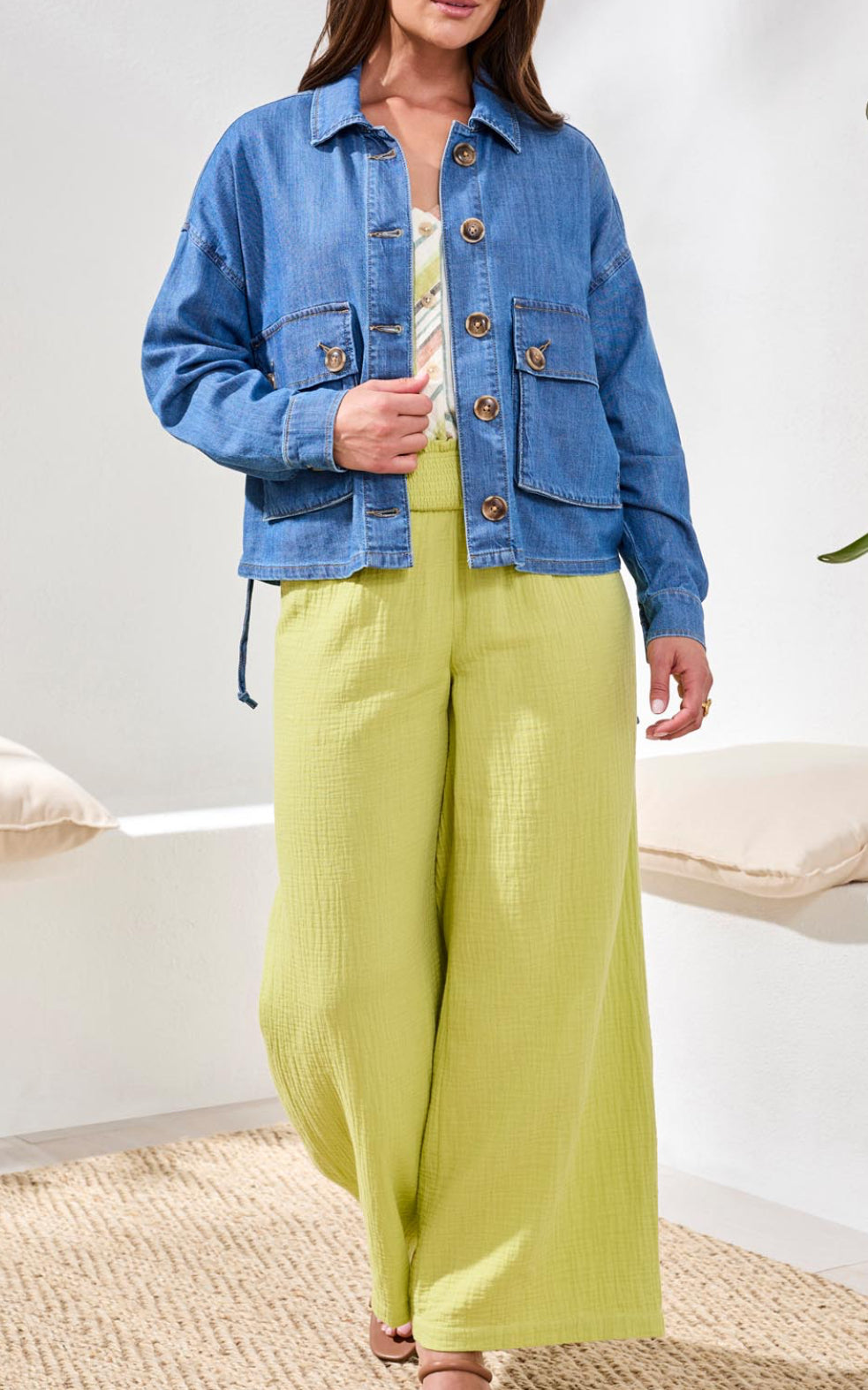 Button Front Jacket with Patch Pockets - Fjord Blue