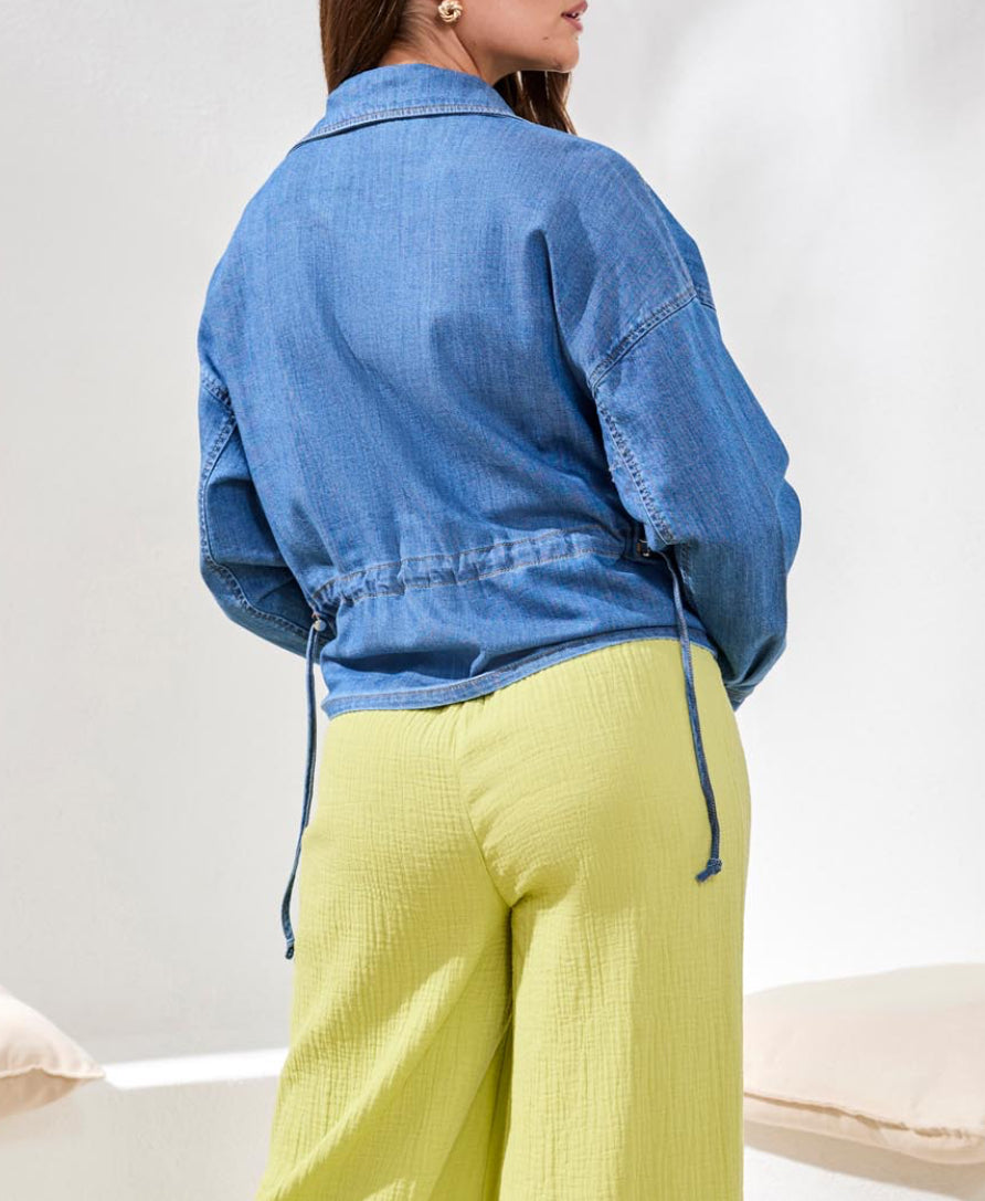 Button Front Jacket with Patch Pockets - Fjord Blue