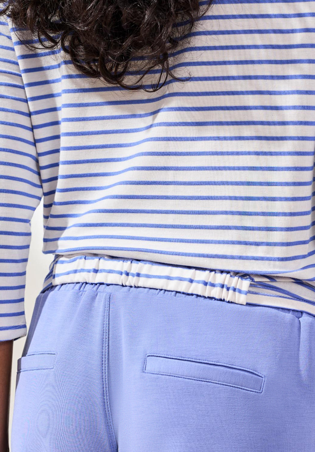 Boat Neck Striped Top with Front Knot - Baja Blue