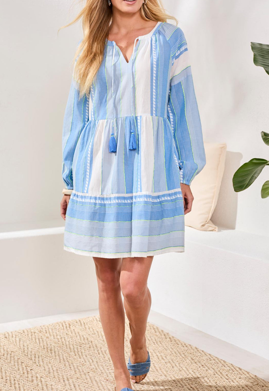 Jacquard Dress with Raglan Sleeves & Pockets - Sky
