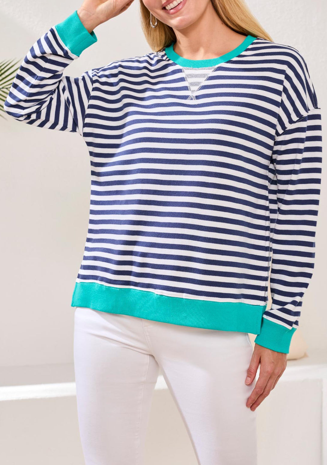 Long Sleeve Striped Crew Neck Top - Jet Blue