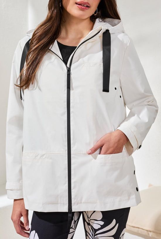 Zip Front Raincoat with Hood - White