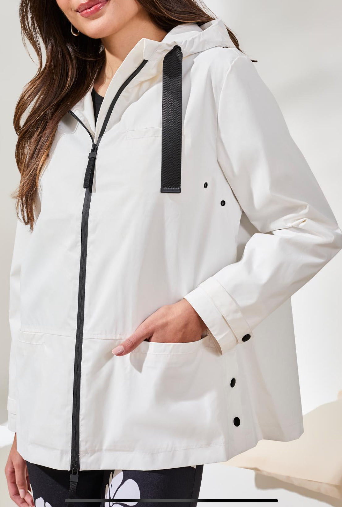 Zip Front Raincoat with Hood - White