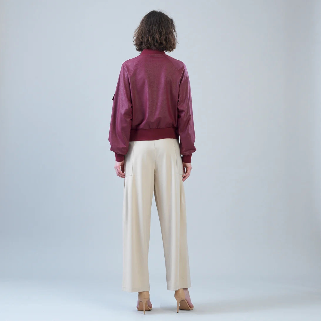 Liquid Leather Bomber Jacket - Merlot