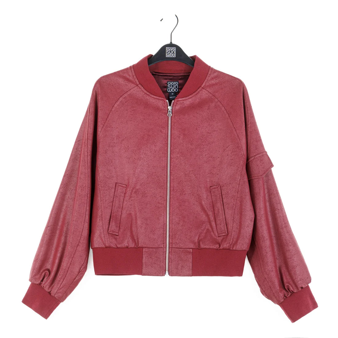 Liquid Leather Bomber Jacket - Merlot