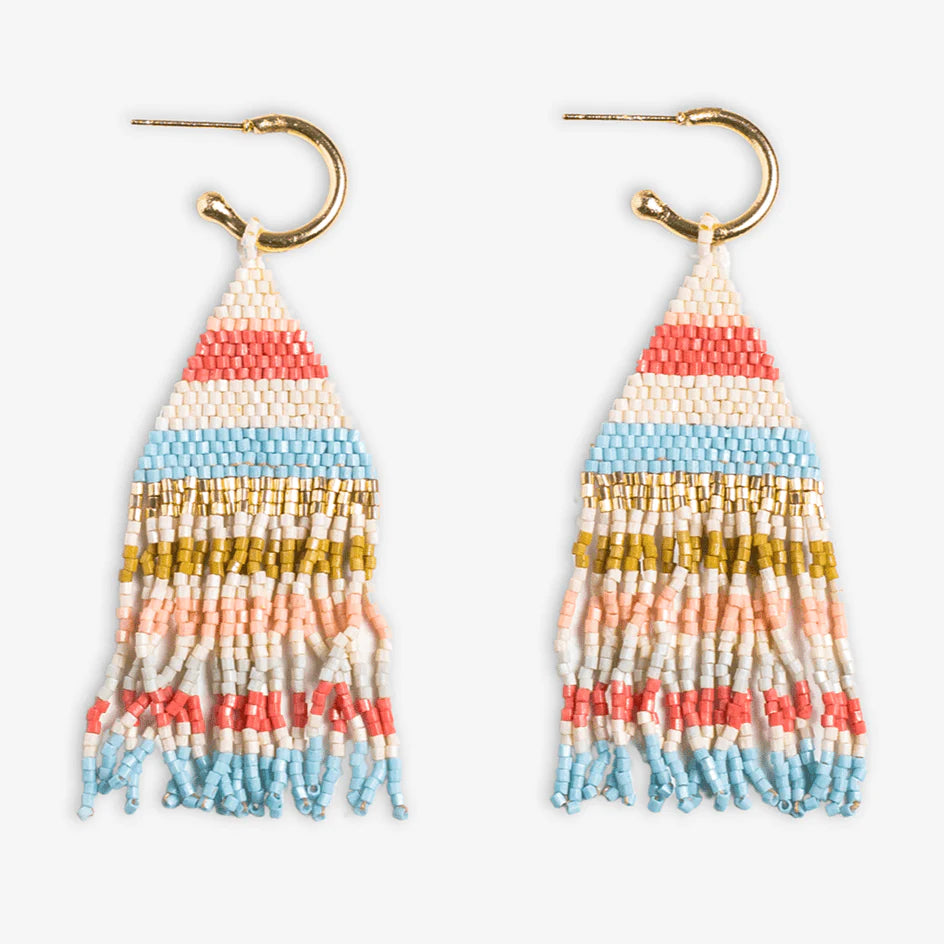 James Mini Fringe Earrings With Beaded Gold Horizontal Lines - Amalfi