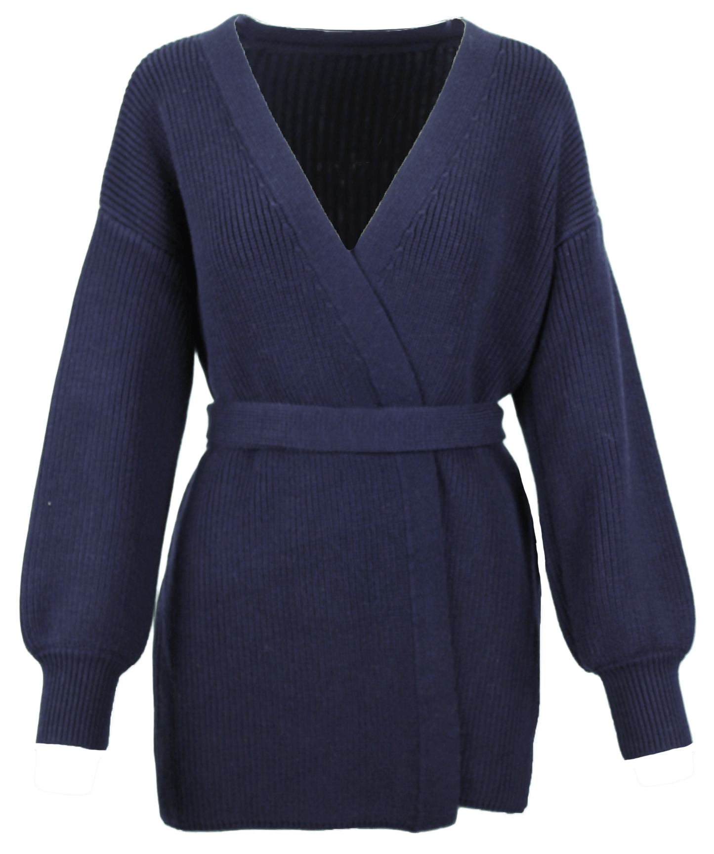 V-Neck Sweater with Belt - Marine