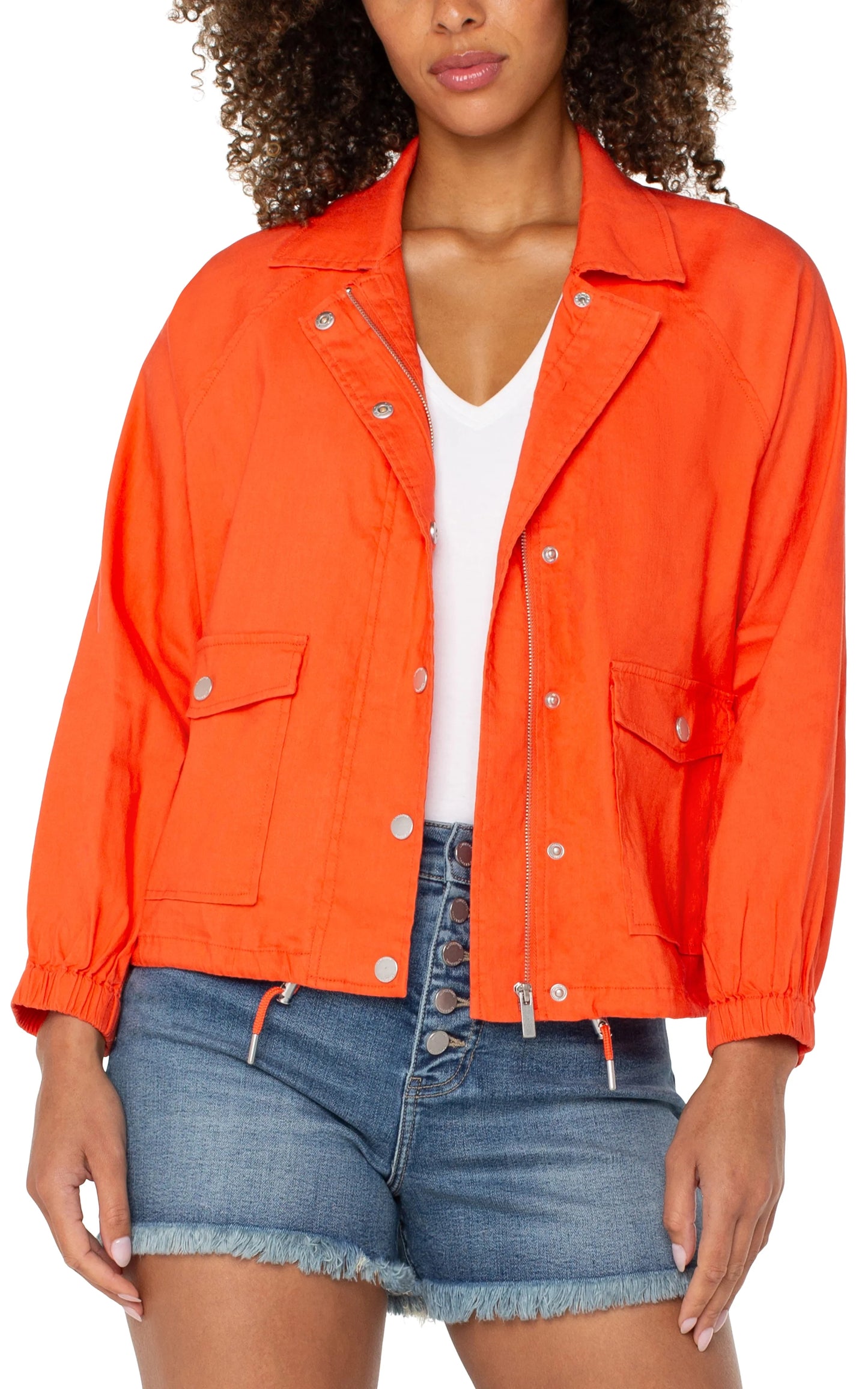 Trucker Jacket with Shirred Back Detail - Geranium