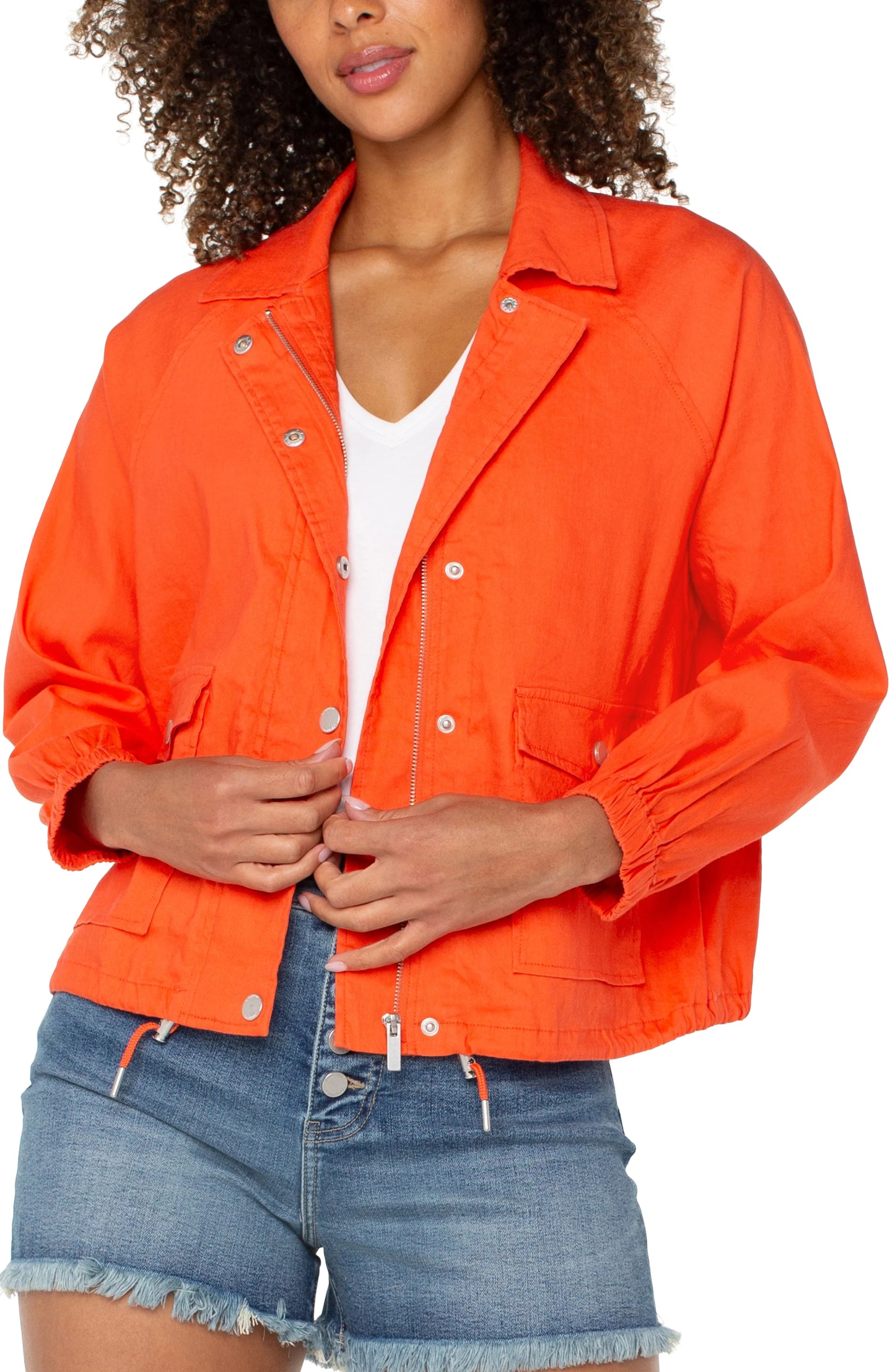 Trucker Jacket with Shirred Back Detail - Geranium