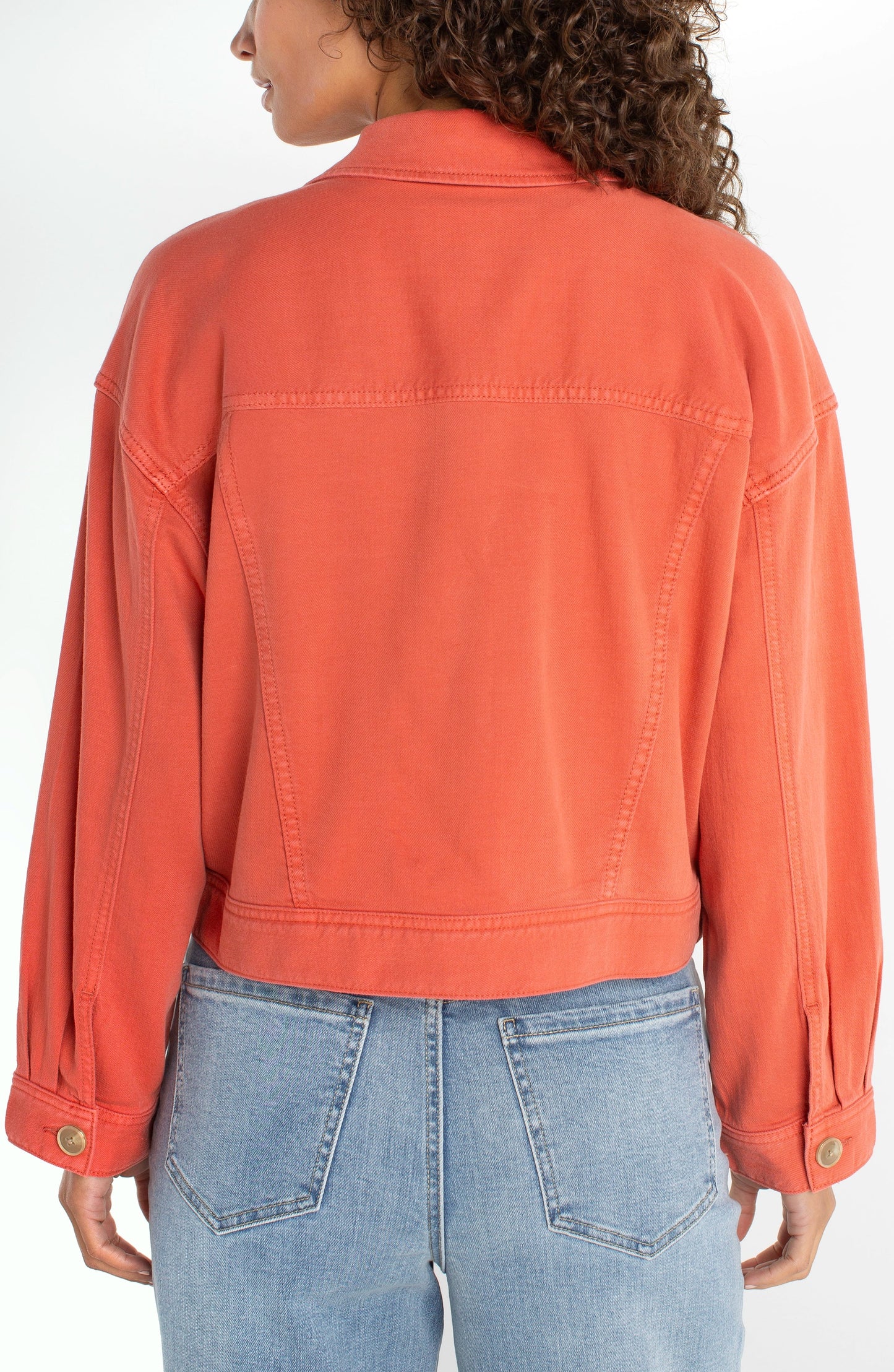 Oversized Cropped Denim Jacket - Red Clay