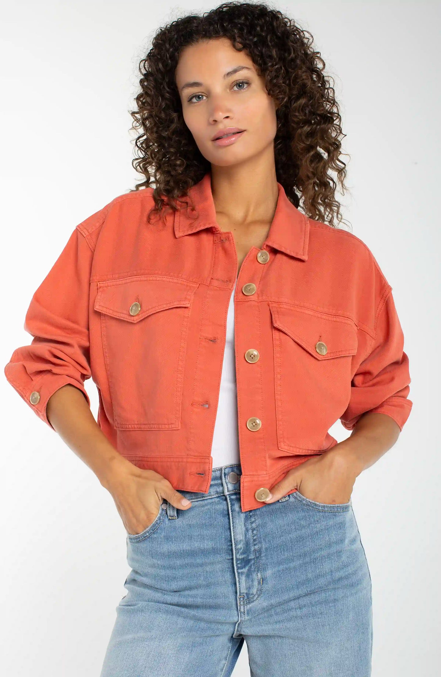 Oversized Cropped Denim Jacket - Red Clay