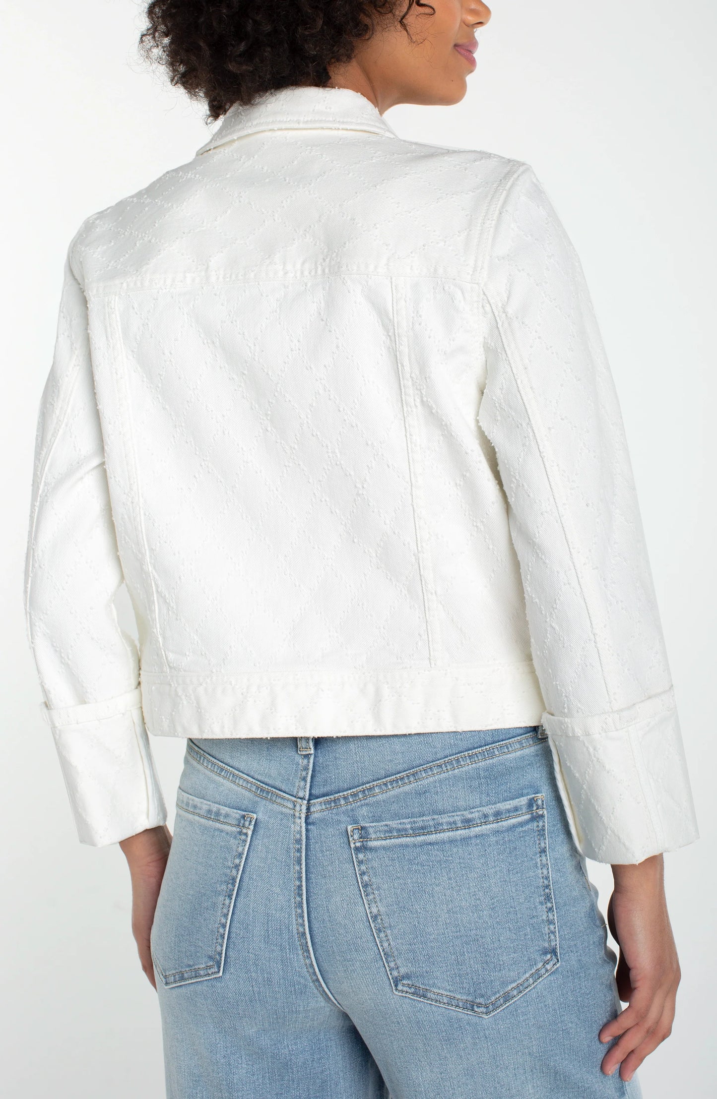 Cropped Jacket with Cuffed Bracelet Length Sleeves - White Diamond