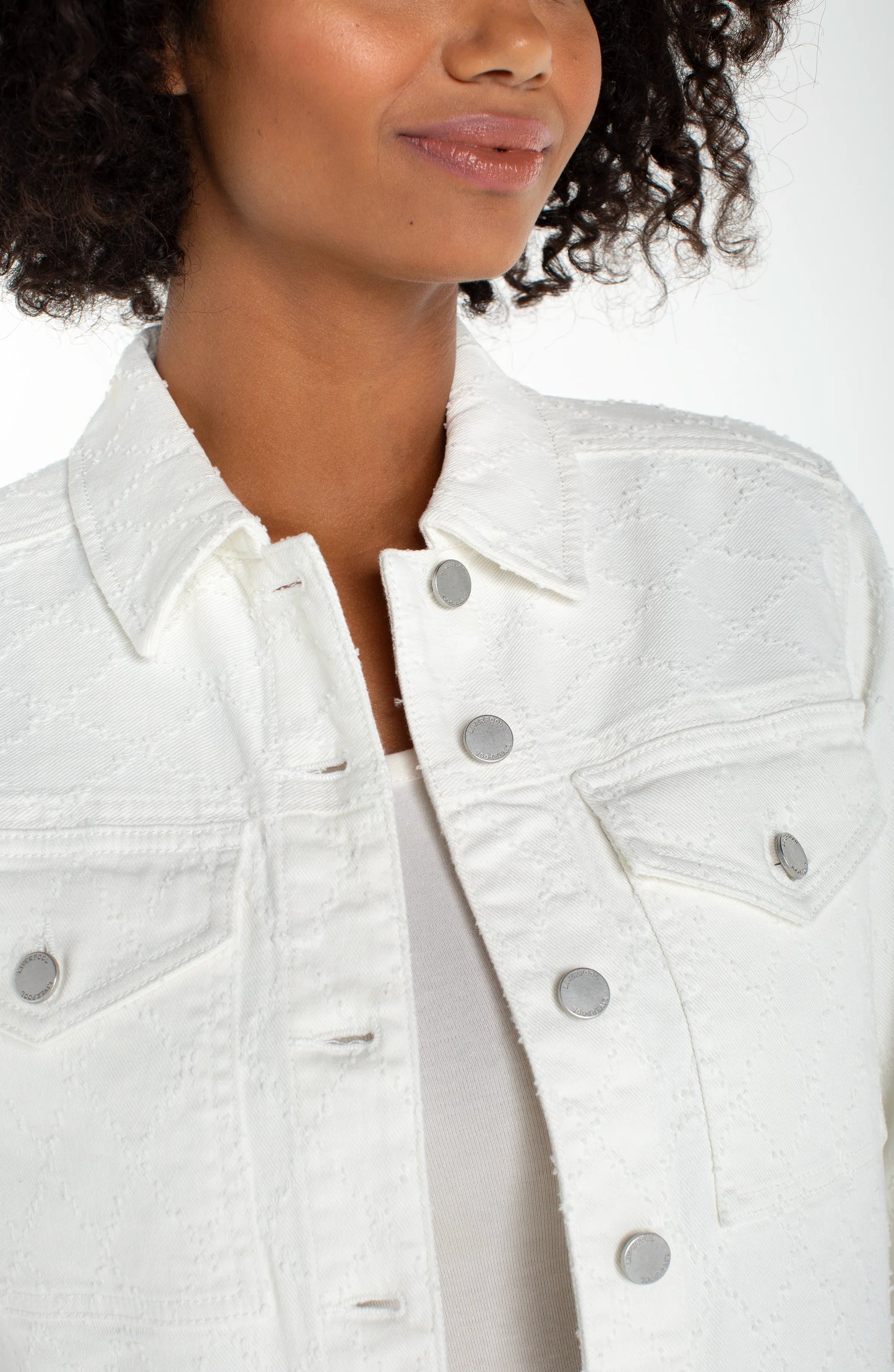 Cropped Jacket with Cuffed Bracelet Length Sleeves - White Diamond