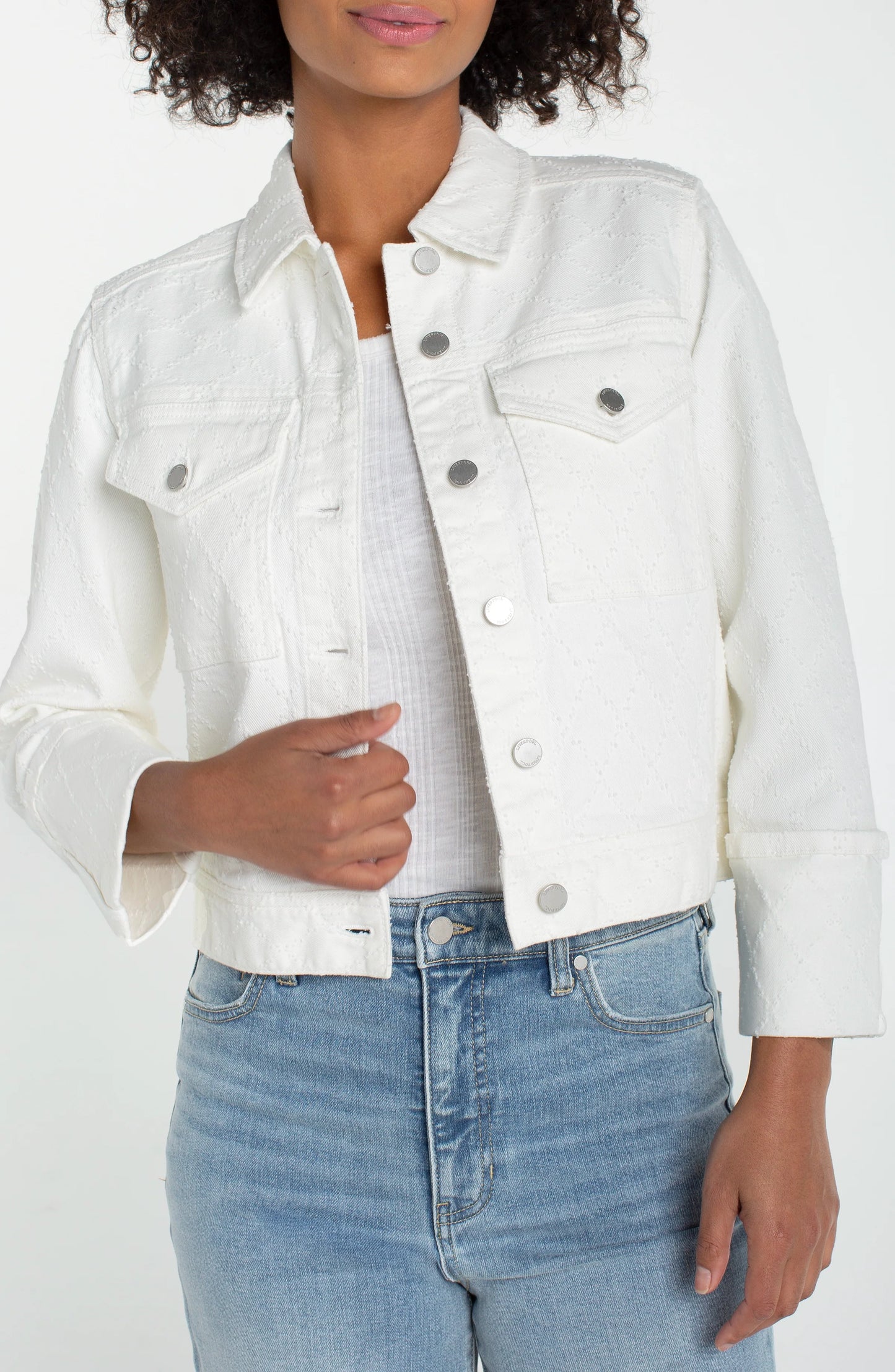Cropped Jacket with Cuffed Bracelet Length Sleeves - White Diamond