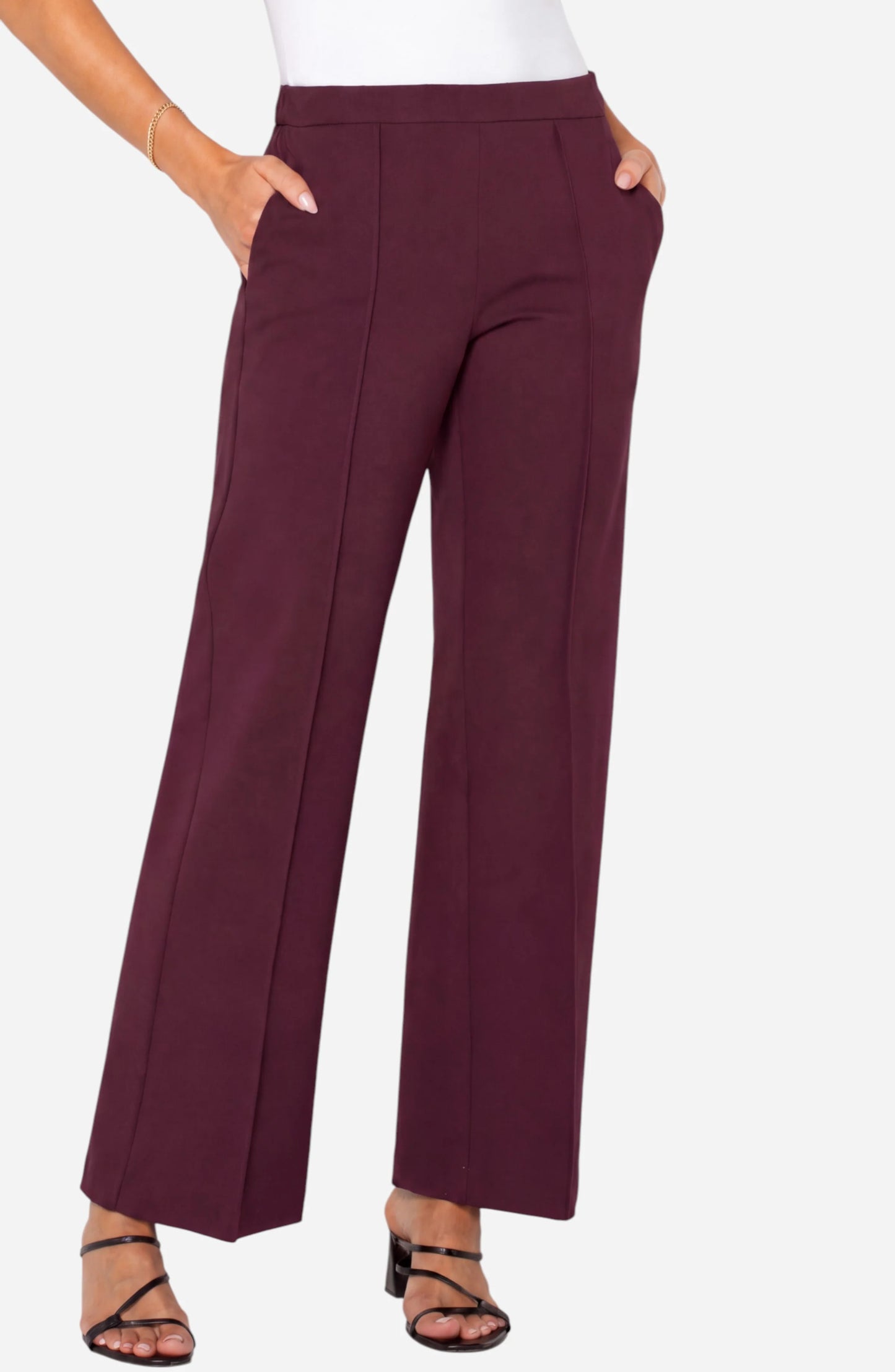 Kayla PullOn Wide Trousers - DarkOxblood